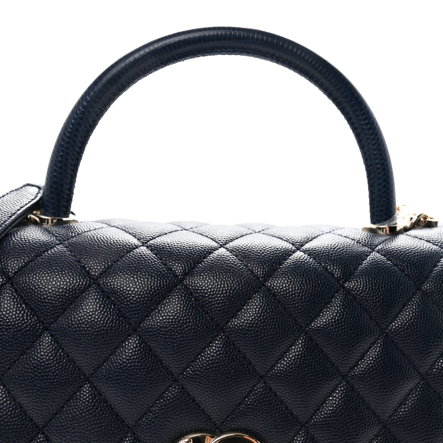 Caviar Lizard Embossed Quilted Small Coco Handle Flap Navy Blue