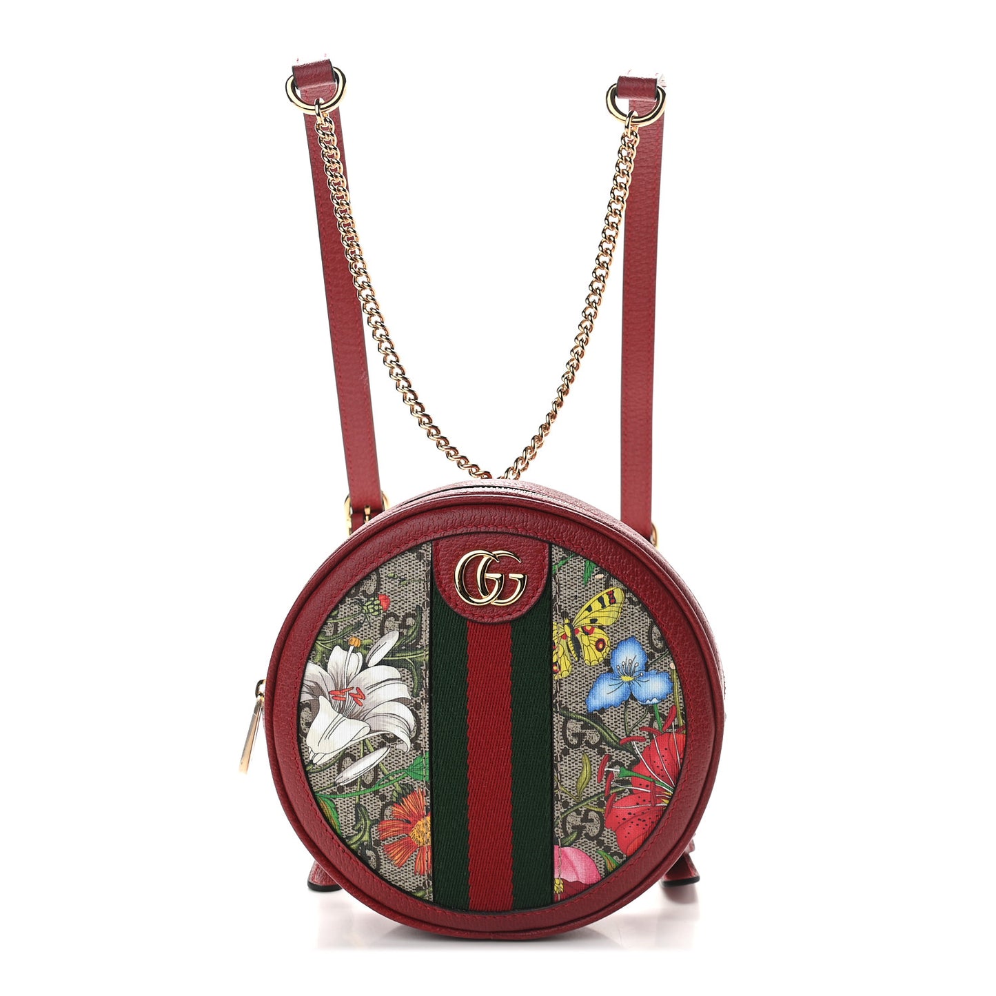 GG Supreme Monogram Web Flora Mini Ophidia Round Backpack Red