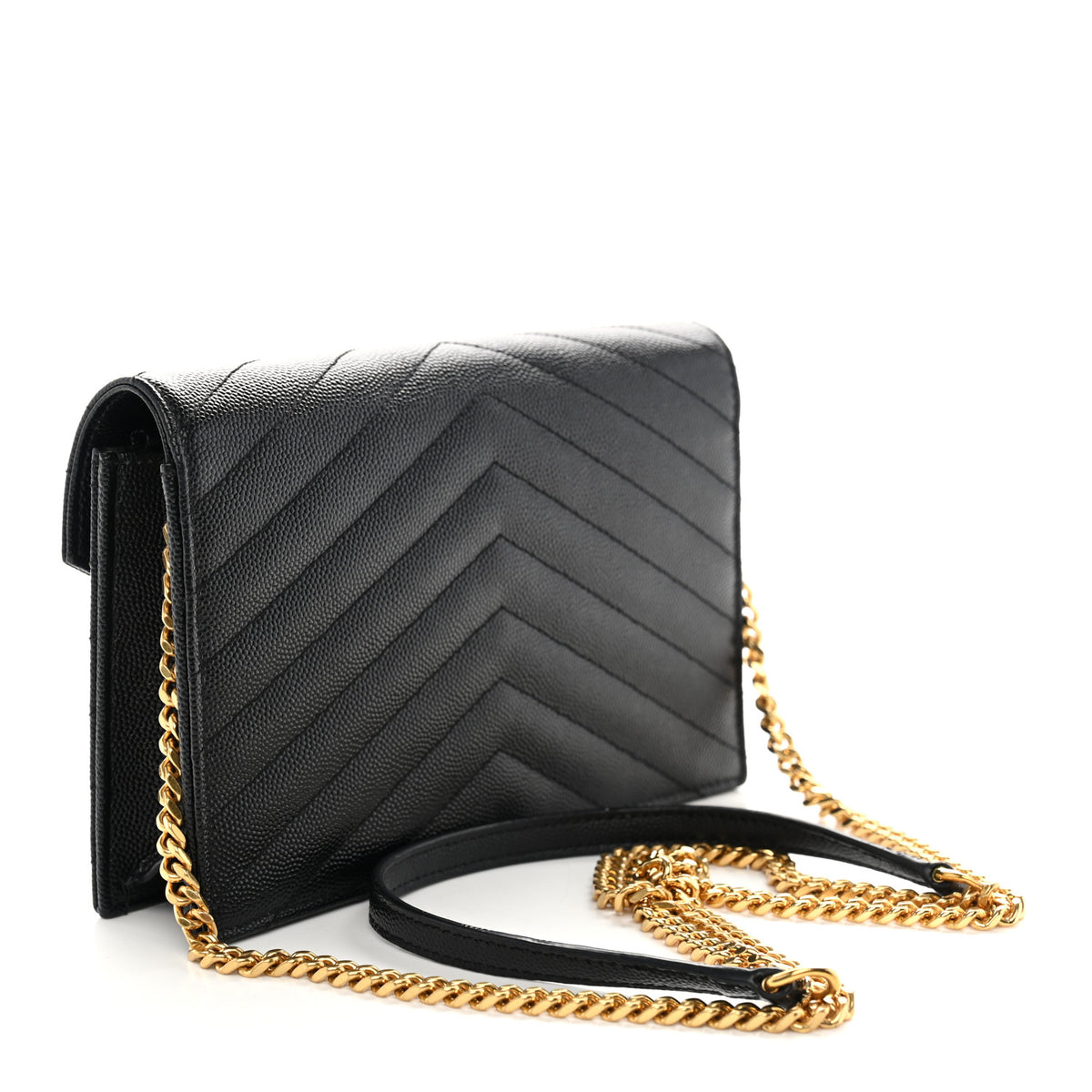 Saint Laurent Grain De Poudre Matelasse Chevron Monogram Envelope Chain Wallet Black 3 of 9