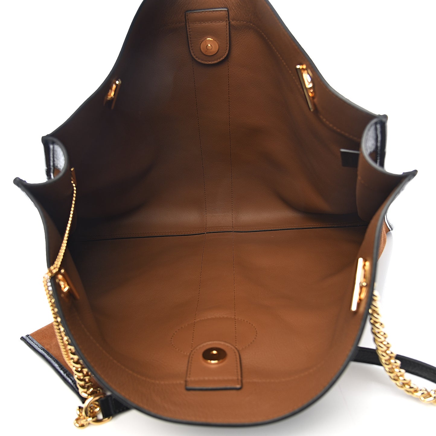 Suede Patent Large Rajah Chain Tote Nocciola Black