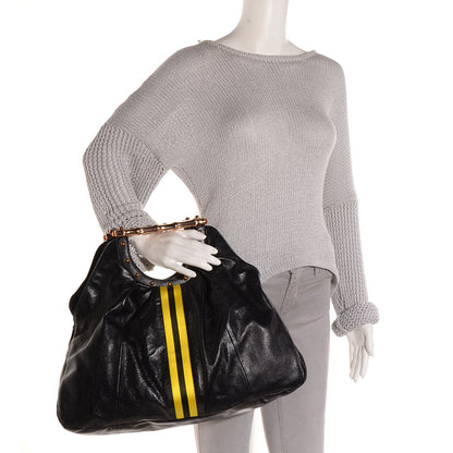 Gucci Leather Metal Bamboo Striped Tote Black 2 of 7