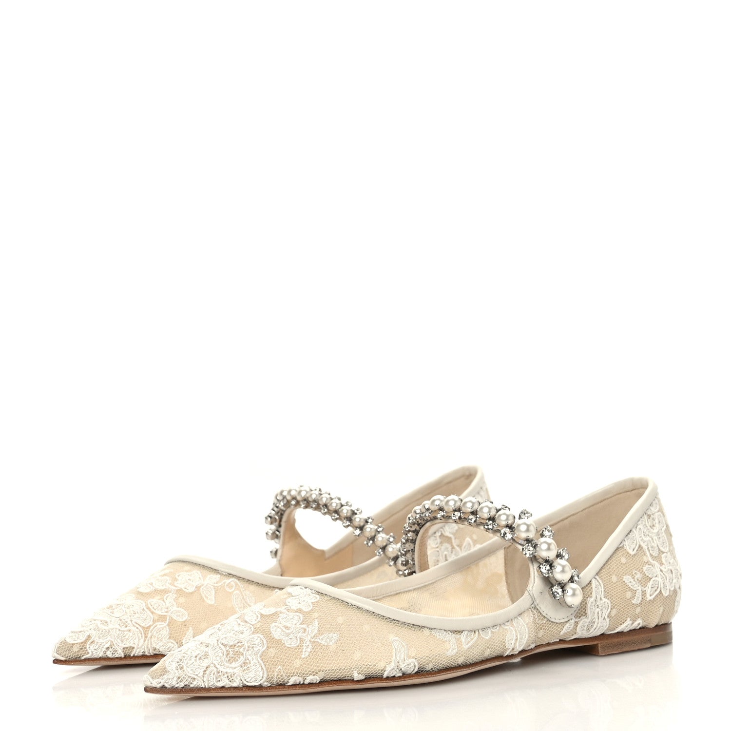 Jimmy Choo Floral Lace Crystal Pearl Baily Flats 36 Ivory 3 of 7