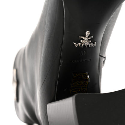 Prada Vitello Metal Triangle Logo Zip 65mm Boots 40 Black 8 of 10