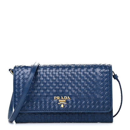 Prada Goatskin Woven Chain Wallet Blue 1 of 8