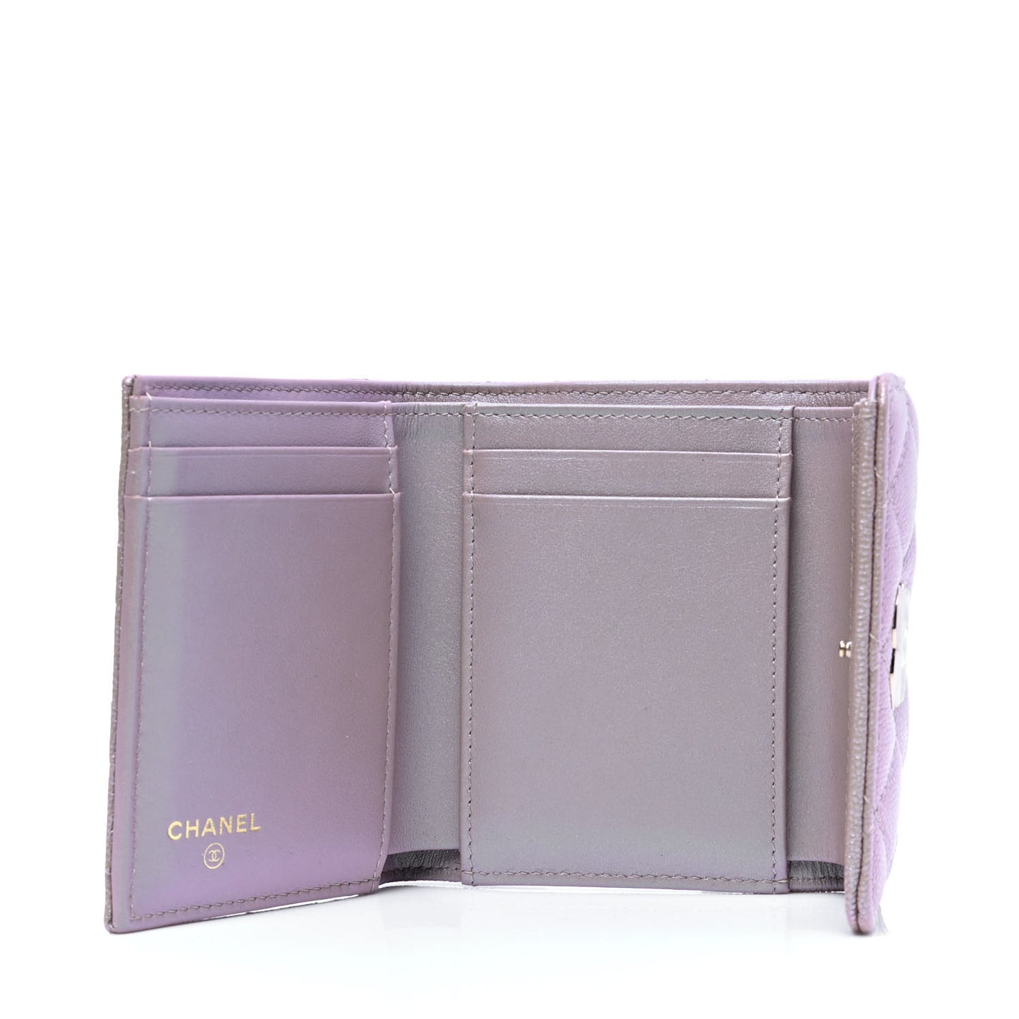 Iridescent Caviar Quilted Small Flap Wallet Beige