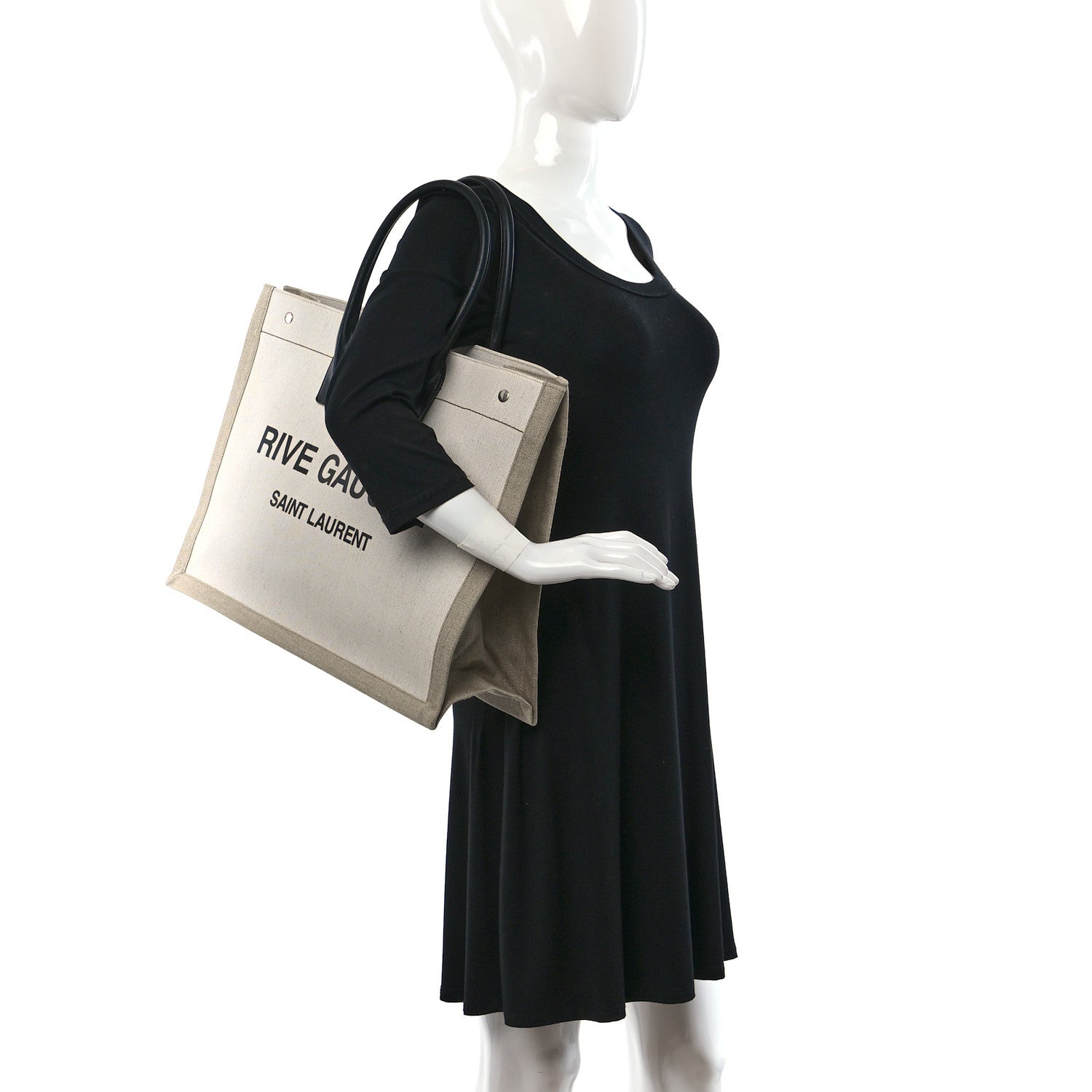 Saint Laurent Linen Calfskin Rive Gauche Tote Optic White 3 of 9