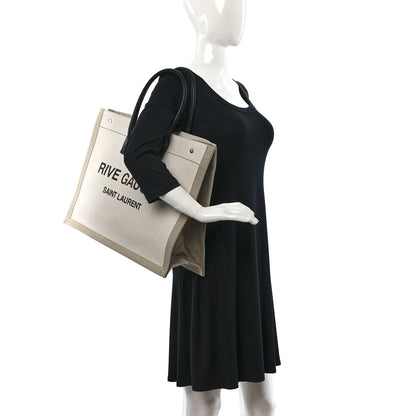 Saint Laurent Linen Calfskin Rive Gauche Tote Optic White 3 of 9