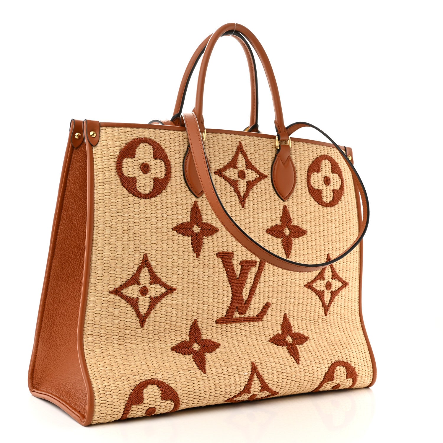 Louis Vuitton Raffia Calfskin Monogram Giant Onthego GM Tan 3 of 9