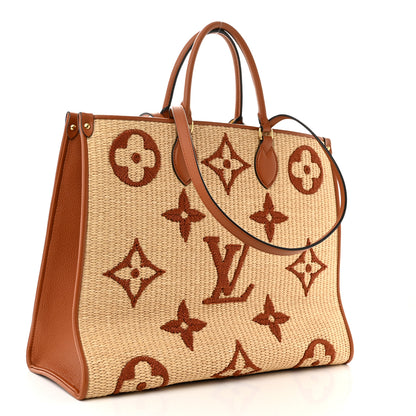 Louis Vuitton Raffia Calfskin Monogram Giant Onthego GM Tan 3 of 9