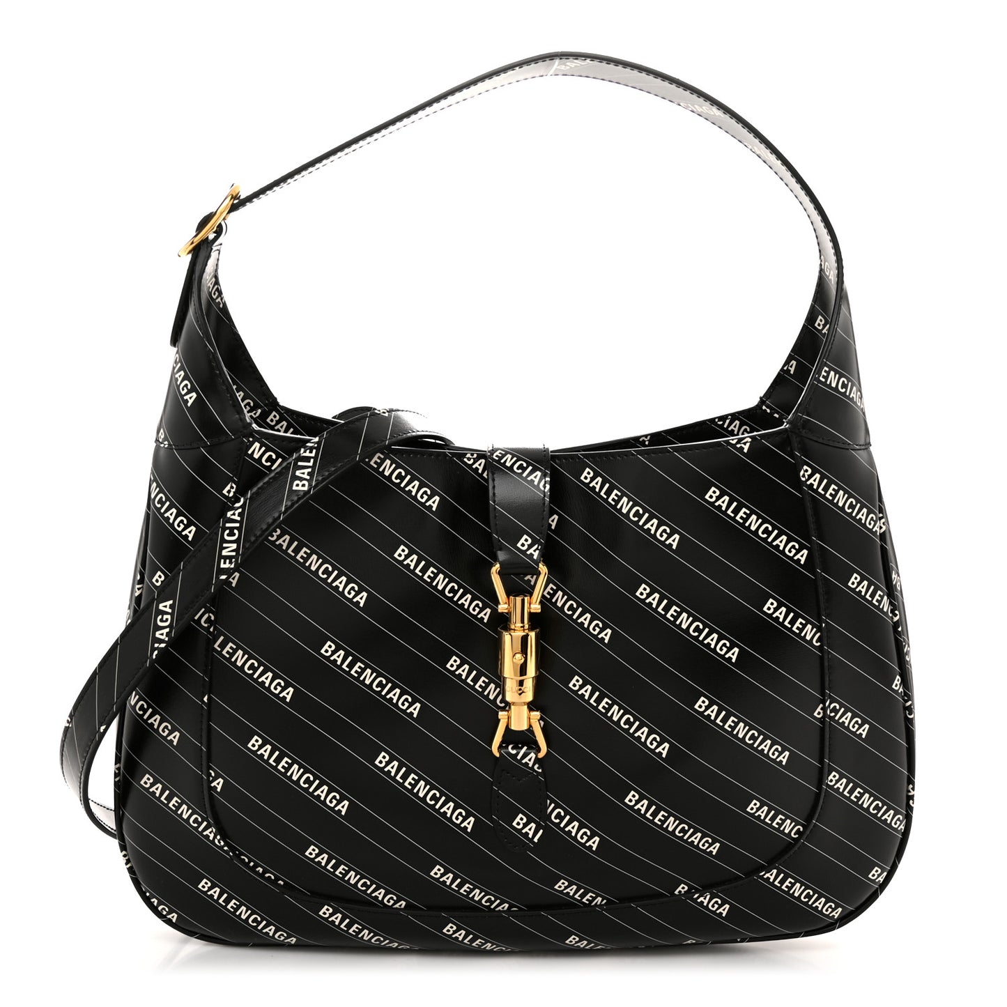 X BALENCIAGA Calfskin Logo Print Medium Jackie 1961 Hobo Black