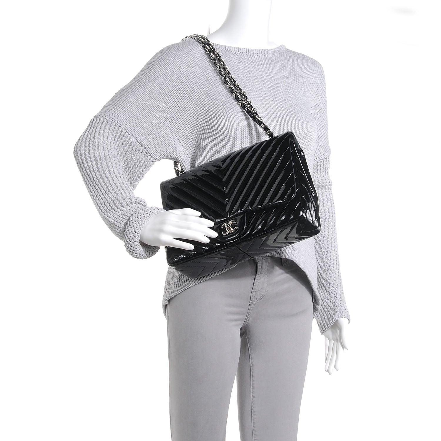 Chanel Patent Chevron Jumbo Single Flap Black 2 of 8