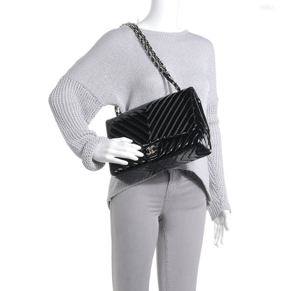 Chanel Patent Chevron Jumbo Single Flap Black 2 of 8