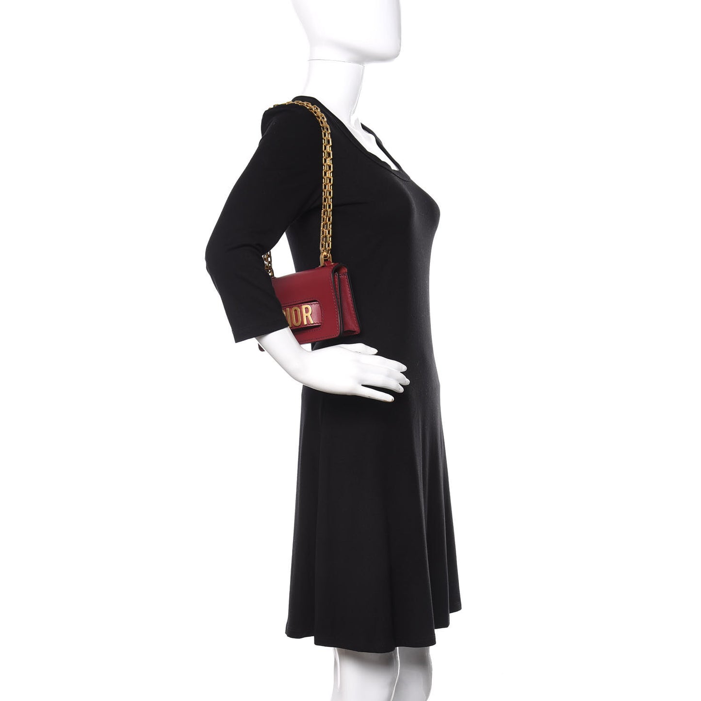 Calfskin Mini J'Adior Chain Flap Bag Red
