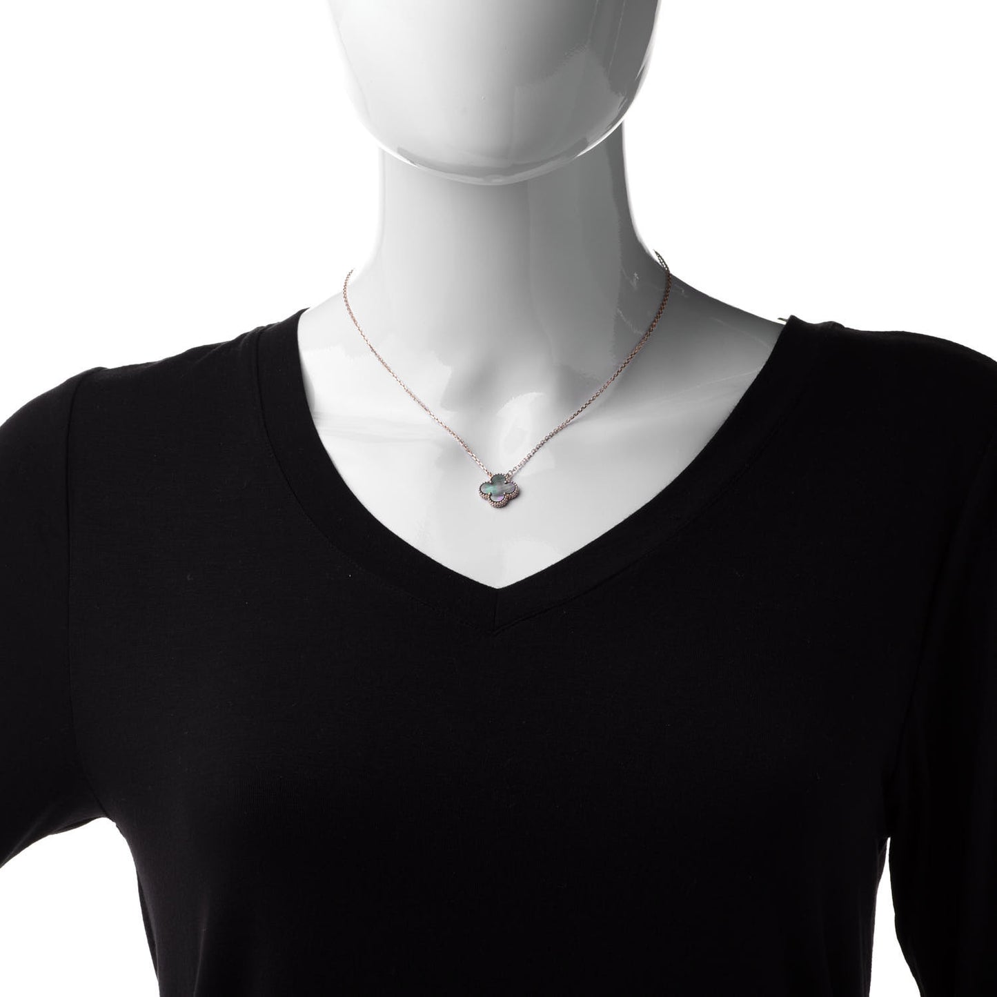 18K Rose Gold Gray Mother of Pearl Vintage Alhambra Pendant Necklace