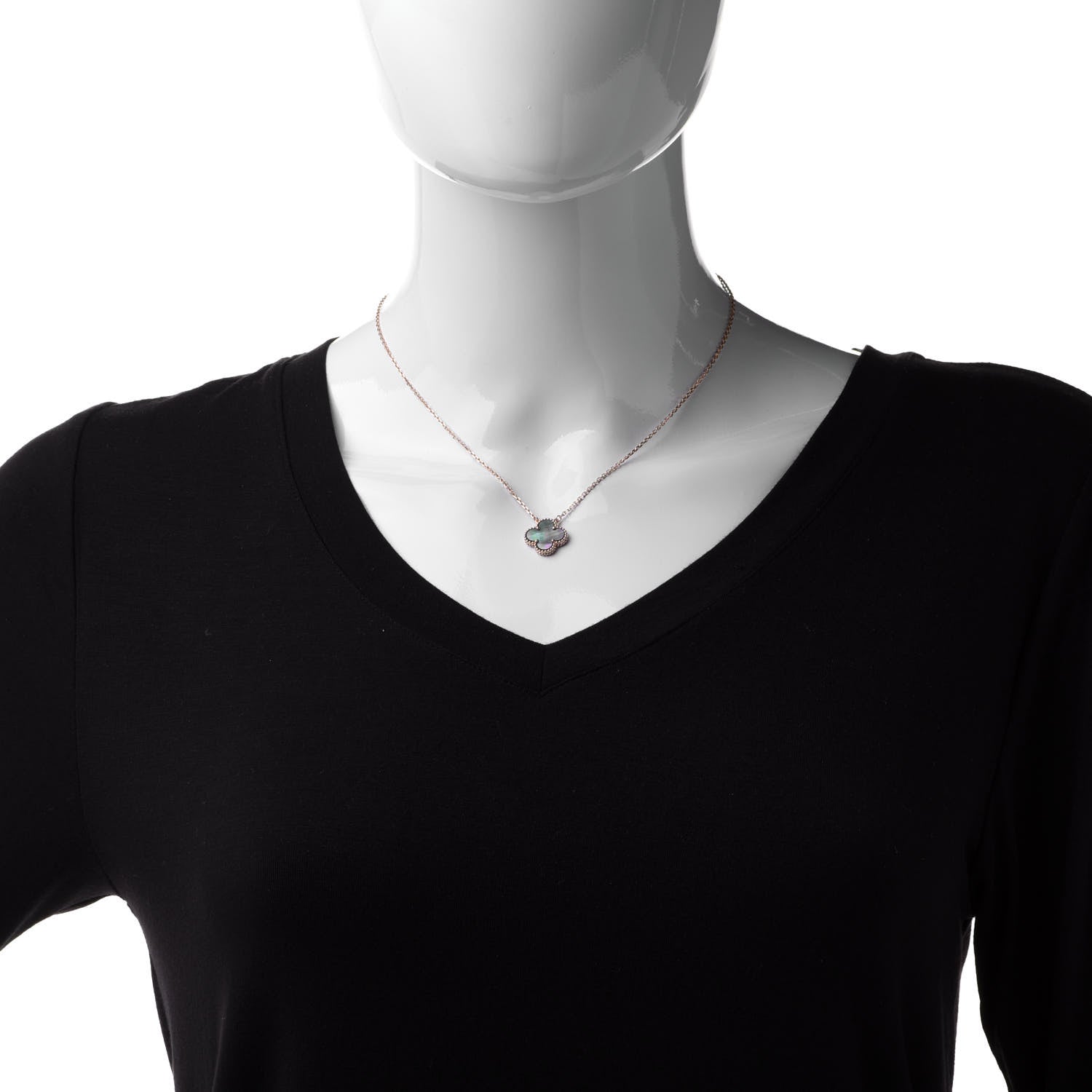Van Cleef & Arpels 18K Rose Gold Gray Mother of Pearl Vintage Alhambra Pendant Necklace 2 of 8