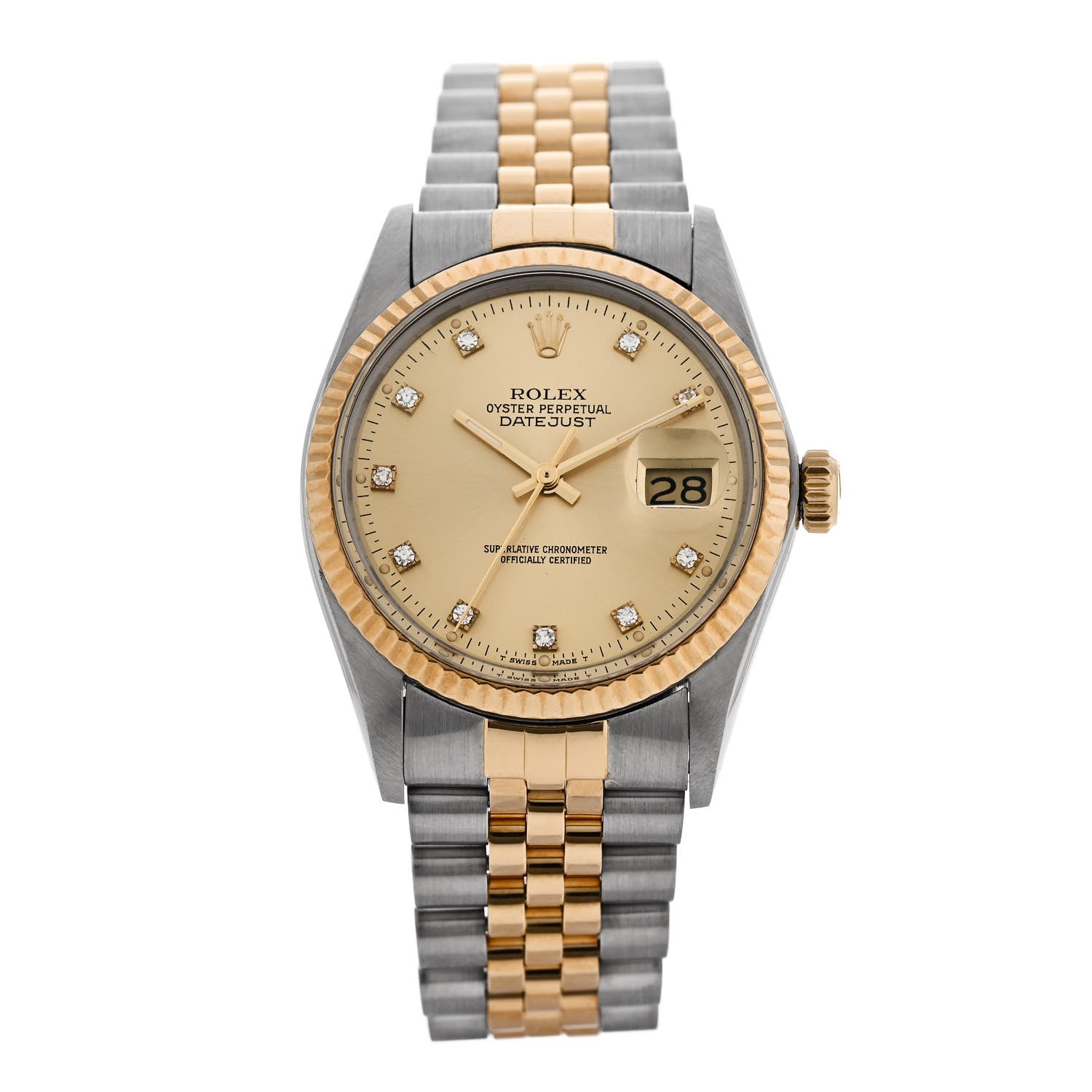 Rolex Stainless Steel 18K Yellow Gold Diamond 36mm Oyster Perpetual Datejust Watch Champagne 16233 1 of 4