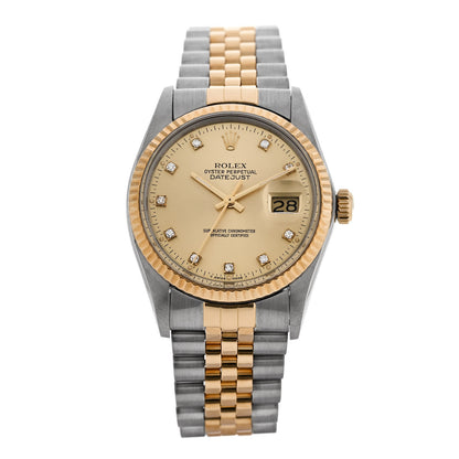 Rolex Stainless Steel 18K Yellow Gold Diamond 36mm Oyster Perpetual Datejust Watch Champagne 16233 1 of 4