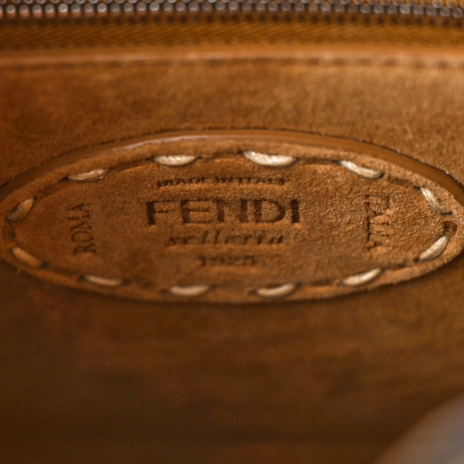 Fendi Suede Macro Stitchings Mini Peekaboo Iconic Satchel Marrone 6 of 8