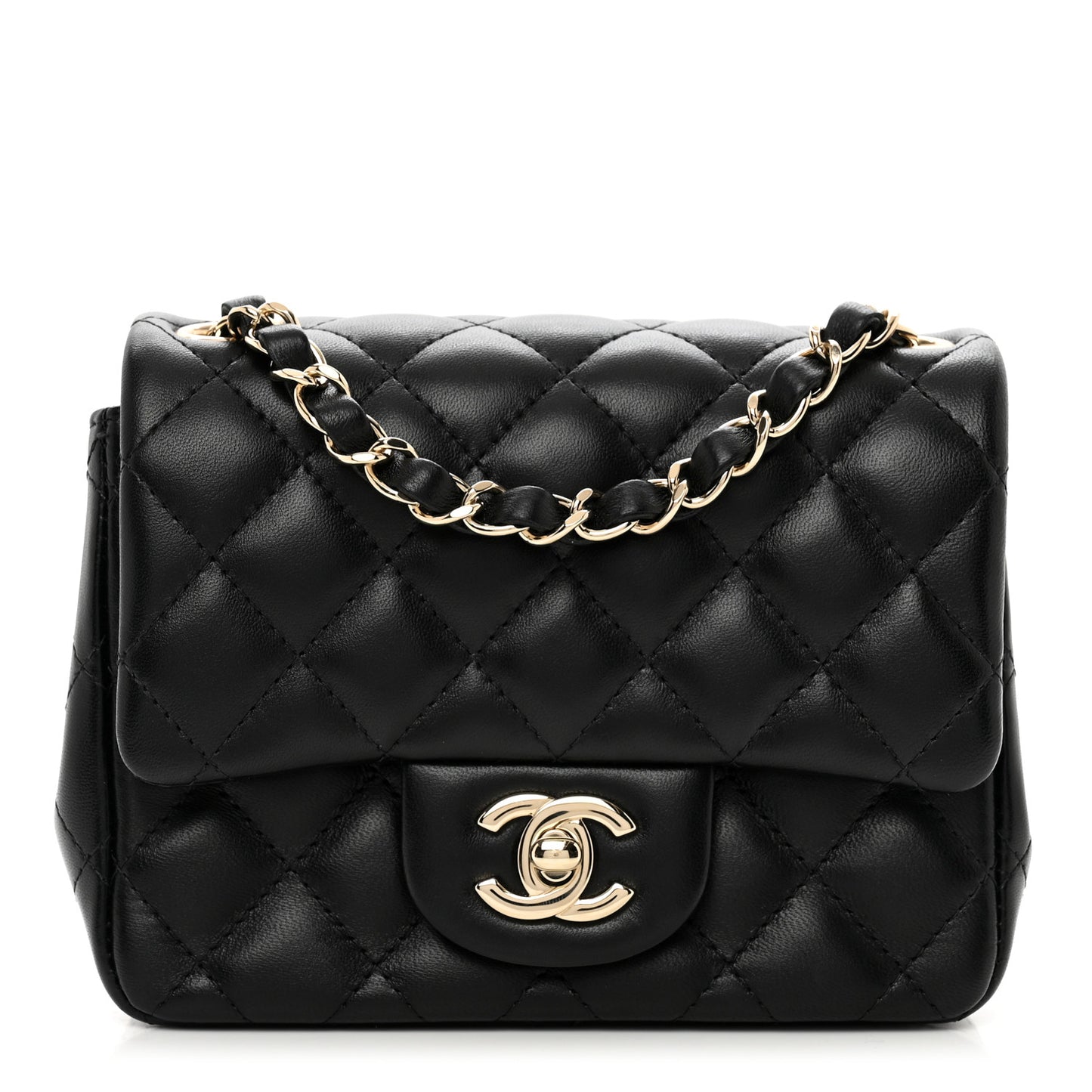Lambskin Quilted Mini Square Flap Black