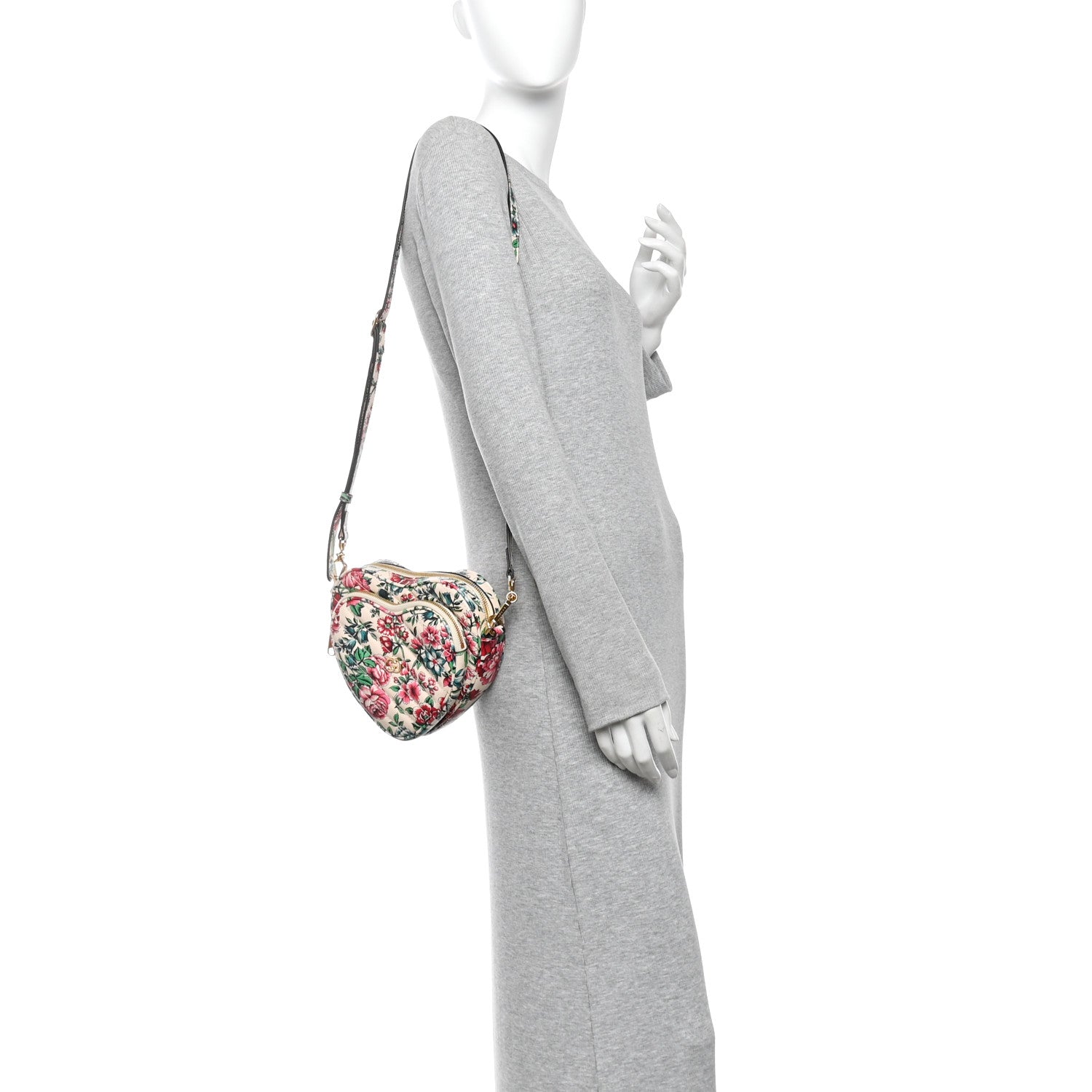 Gucci Calfskin Brit Roses Print Matelasse Diagonal Mini Interlocking G Heart Shoulder Bag Multicolor 2 of 13