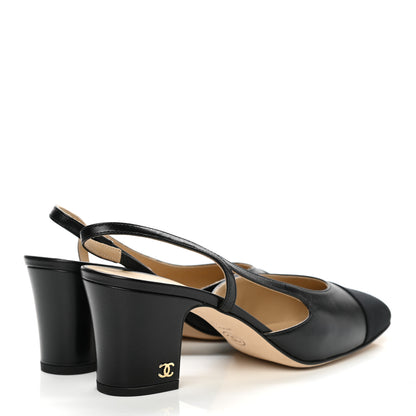 Chanel Goatskin Grosgrain Cap Toe CC Slingback Sandals 38 Black 4 of 9