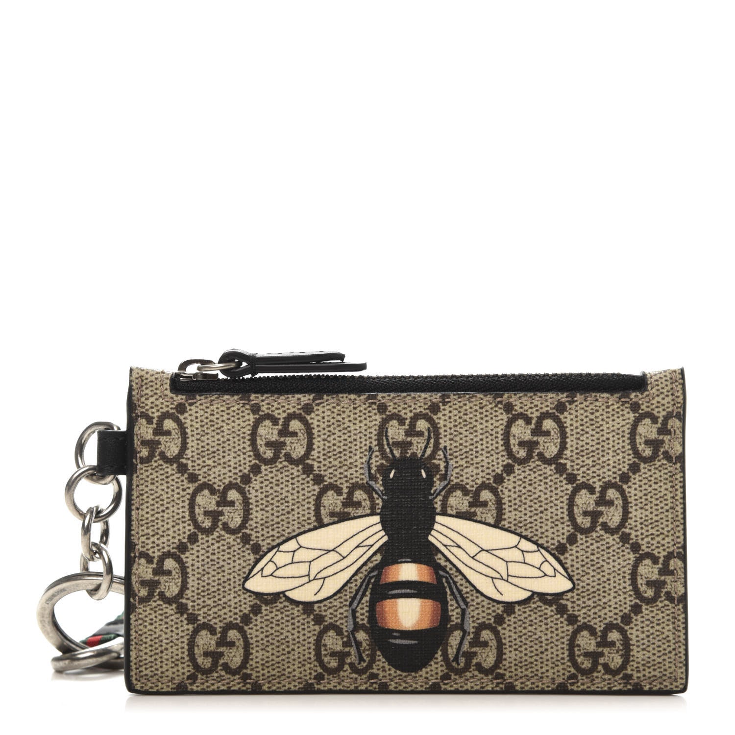 Gucci GG Supreme Monogram Bee Print Key Coin Case Card Holder Beige Black 1 of 6