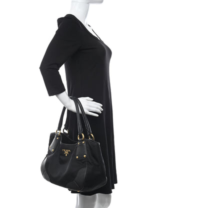 Prada Tessuto Nylon Vitello Daino Shoulder Bag Black 2 of 9