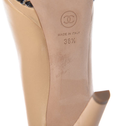 Chanel Calfskin CC Cap Toe Platform Chain Pumps 38.5 Beige Black 8 of 17