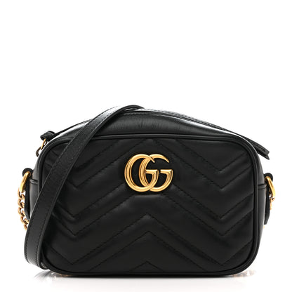 Gucci Calfskin Matelasse Mini GG Marmont Chain Shoulder Bag Black 1 of 14