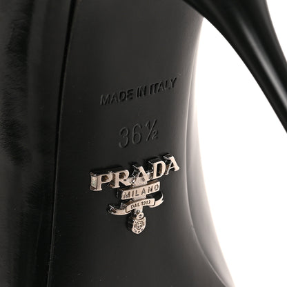 Prada Spazzolato Metal Triangle Logo Pointed Toe Pumps 36.5 Black 6 of 7