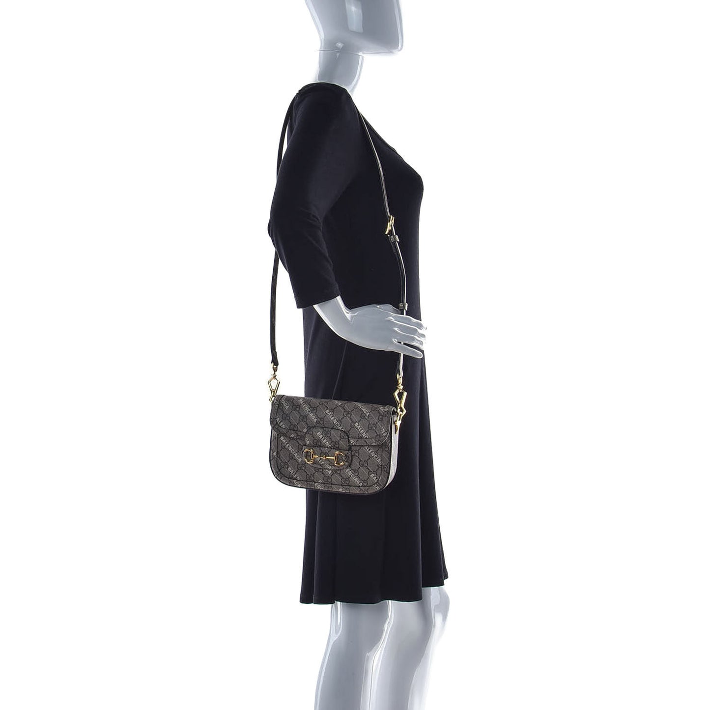 X BALENCIAGA GG Supreme Monogram Logo Print Horsebit 1955 Shoulder Bag Beige Ebony