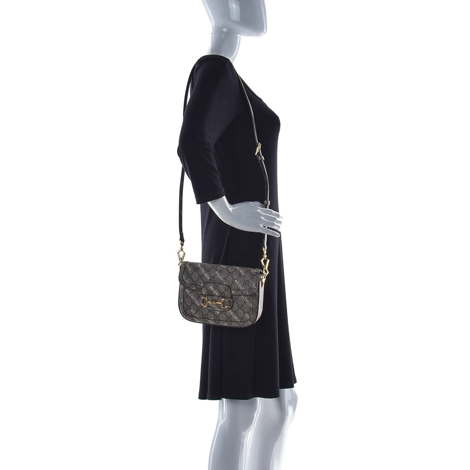 Gucci X BALENCIAGA GG Supreme Monogram Logo Print Horsebit 1955 Shoulder Bag Beige Ebony 2 of 10