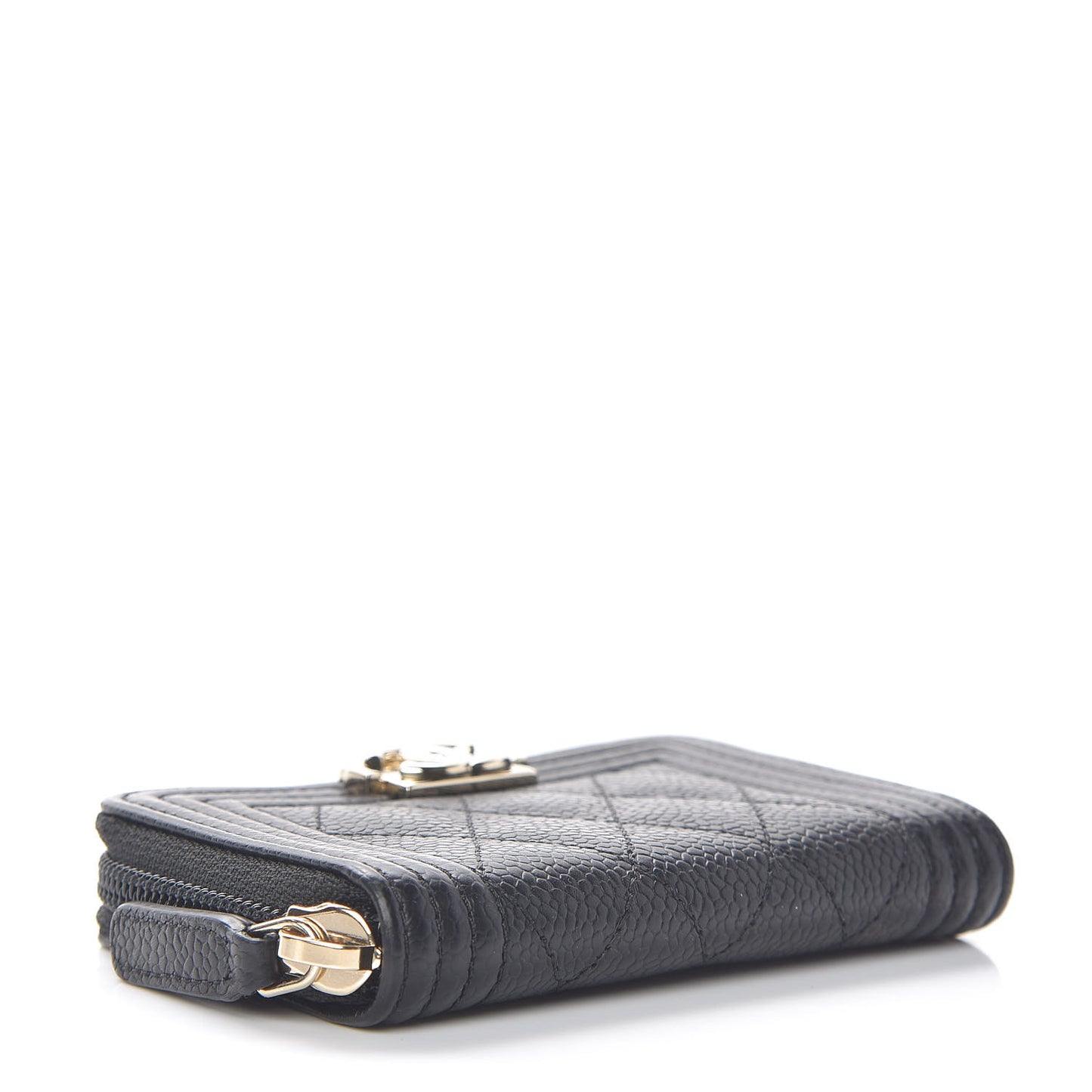 Caviar Quilted Boy Zip Around Coin Purse Wallet Black