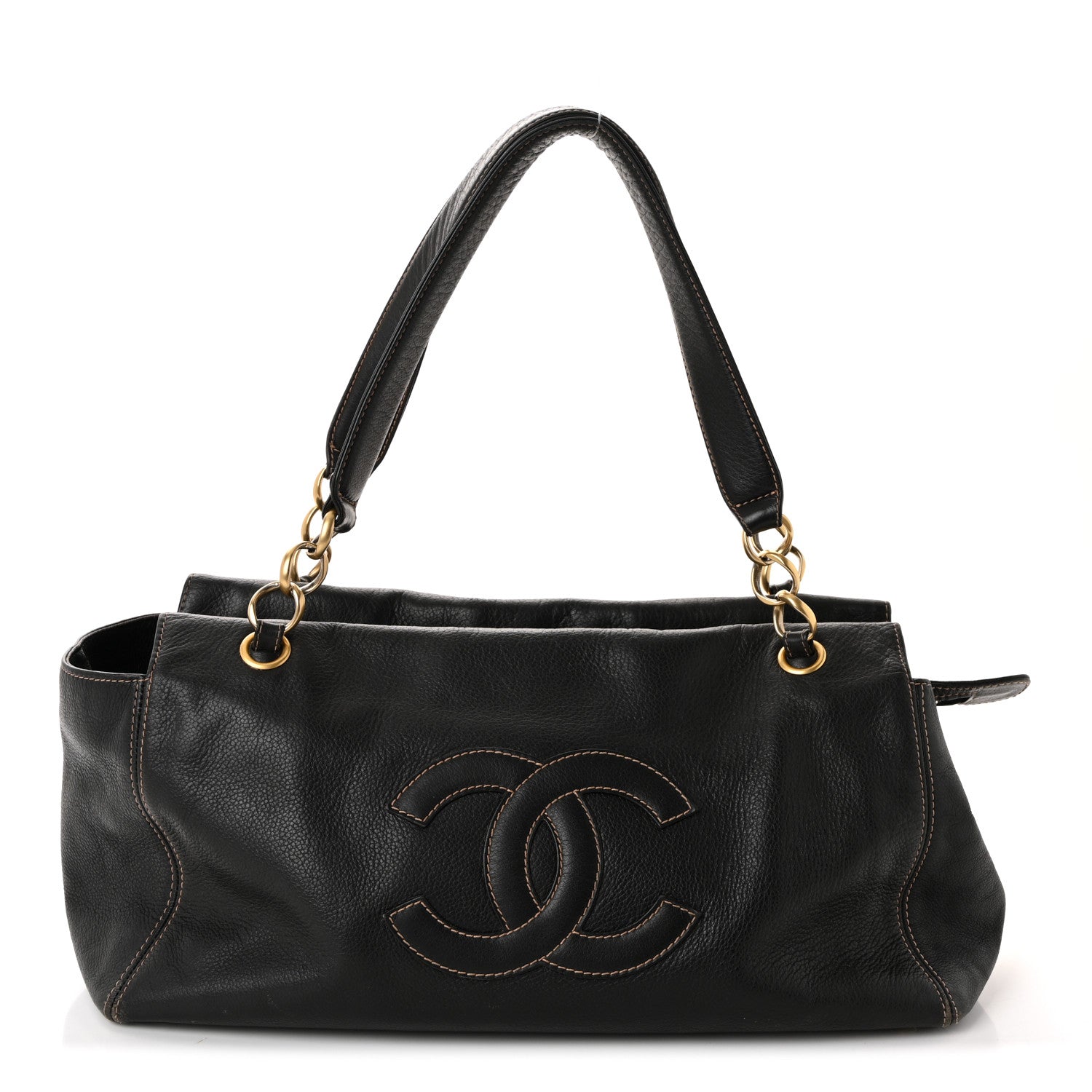 Chanel Grained Calfskin CC Stitched Shoulder Bag Black 1 of 9