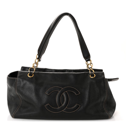 Chanel Grained Calfskin CC Stitched Shoulder Bag Black 1 of 9