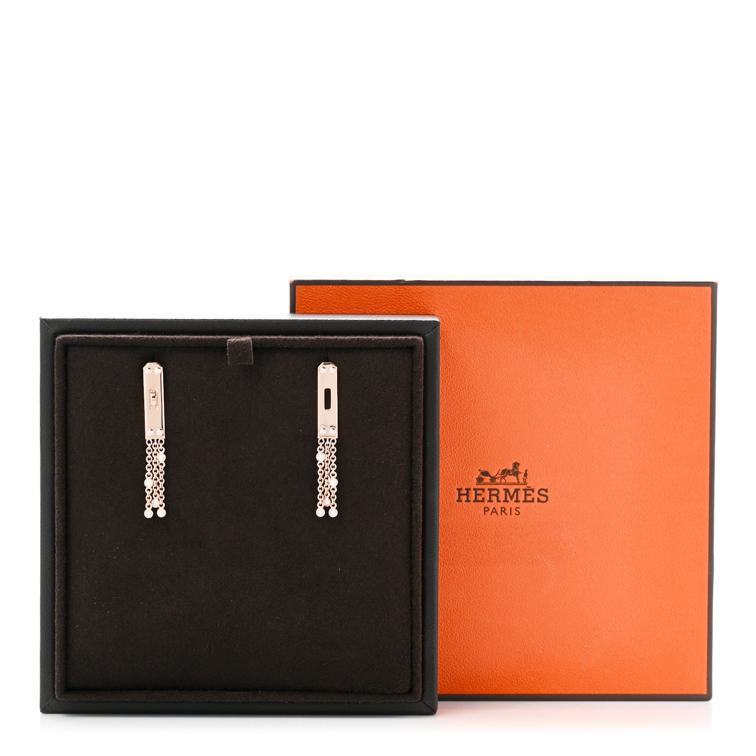 Hermes 18K Rose Gold Diamond Kelly Gavroche Earrings 1700088