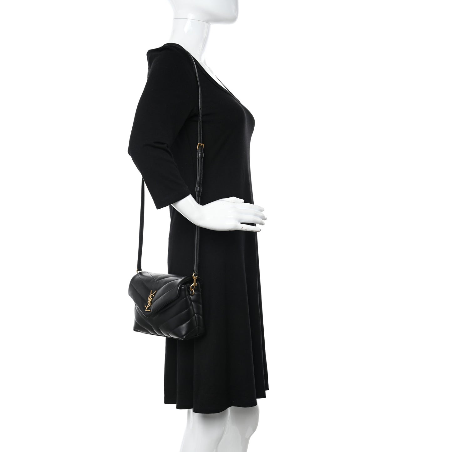 Calfskin Y Quilted Monogram Toy Loulou Crossbody Bag Black