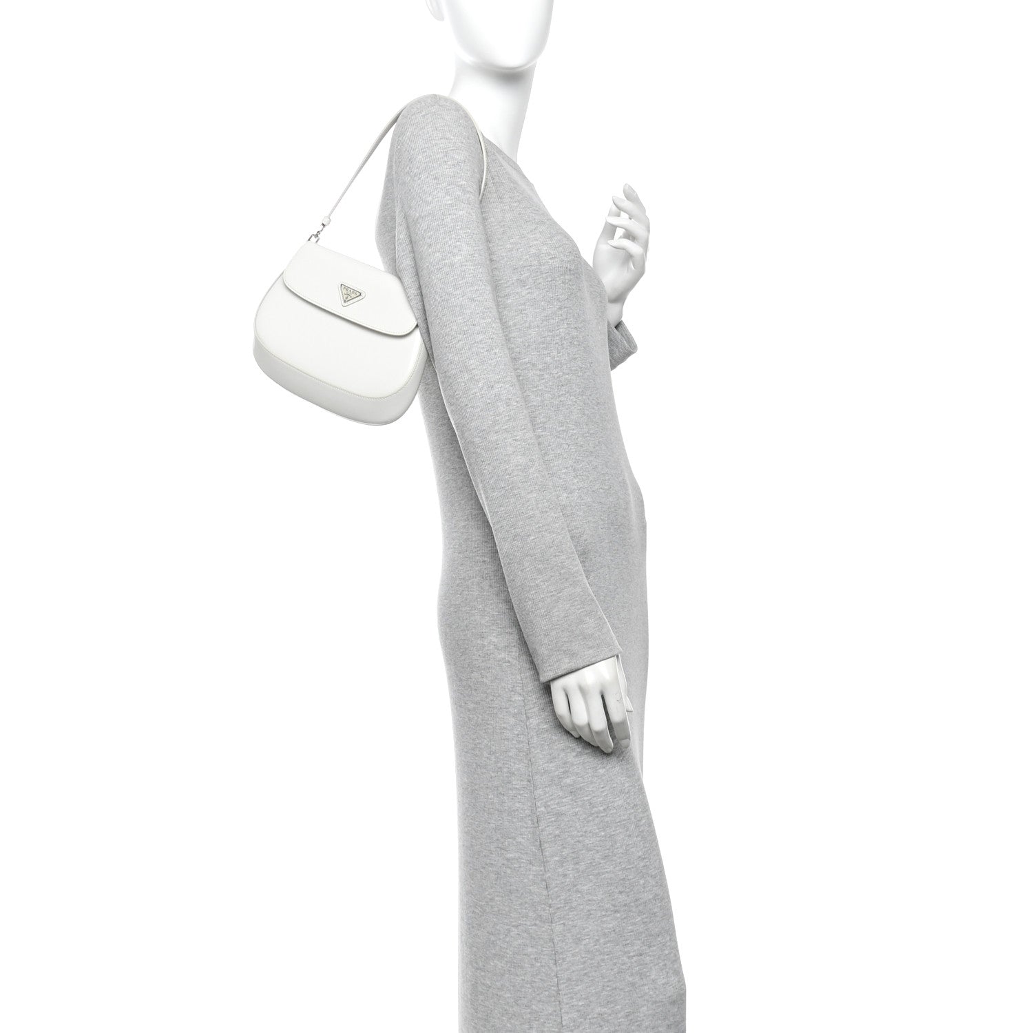 Prada Spazzolato Cleo Flap Shoulder Bag White 1 of 12