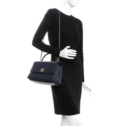 Chanel Caviar Chevron Quilted Small Coco Handle Flap Navy 2 of 11