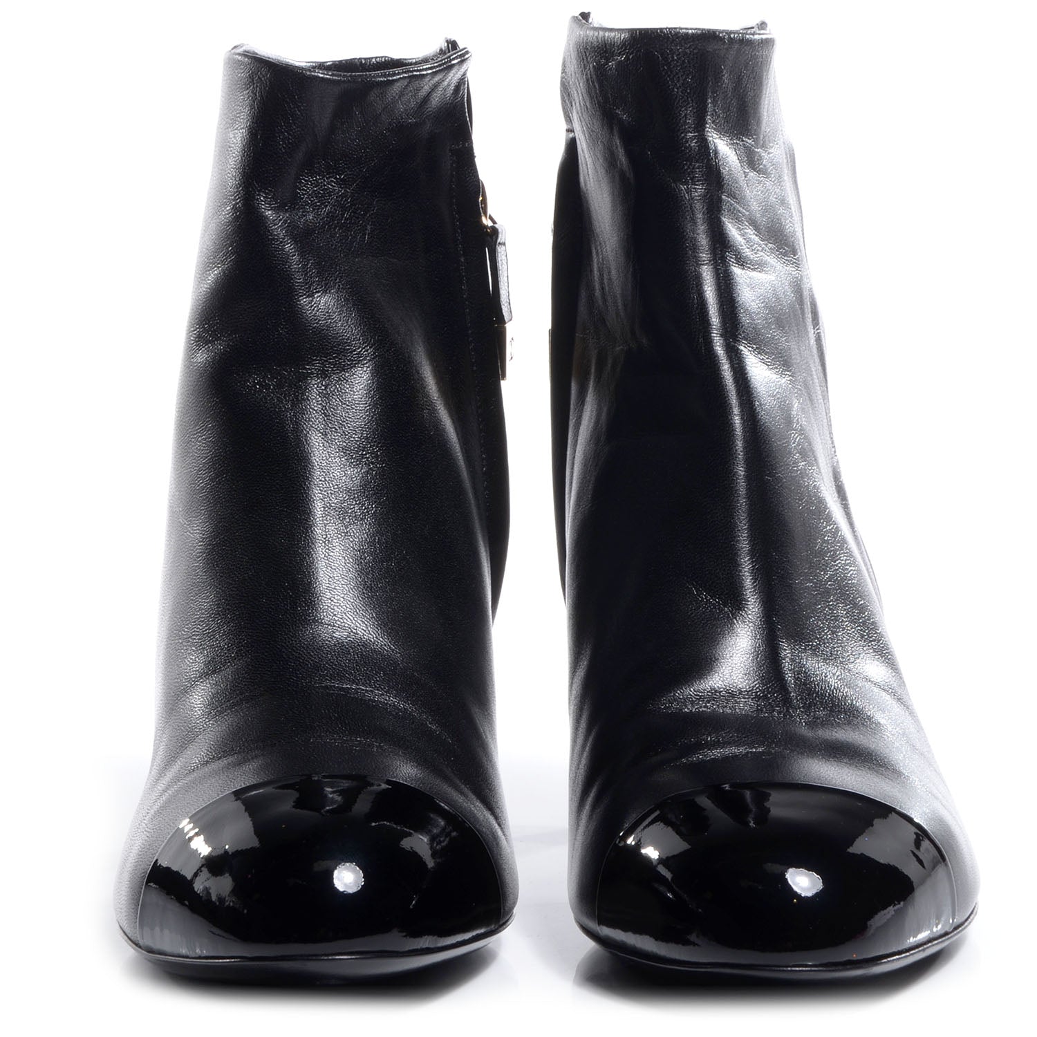 Chanel Patent Leather Cap Toe CC Boots 38.5 Black 2 of 7