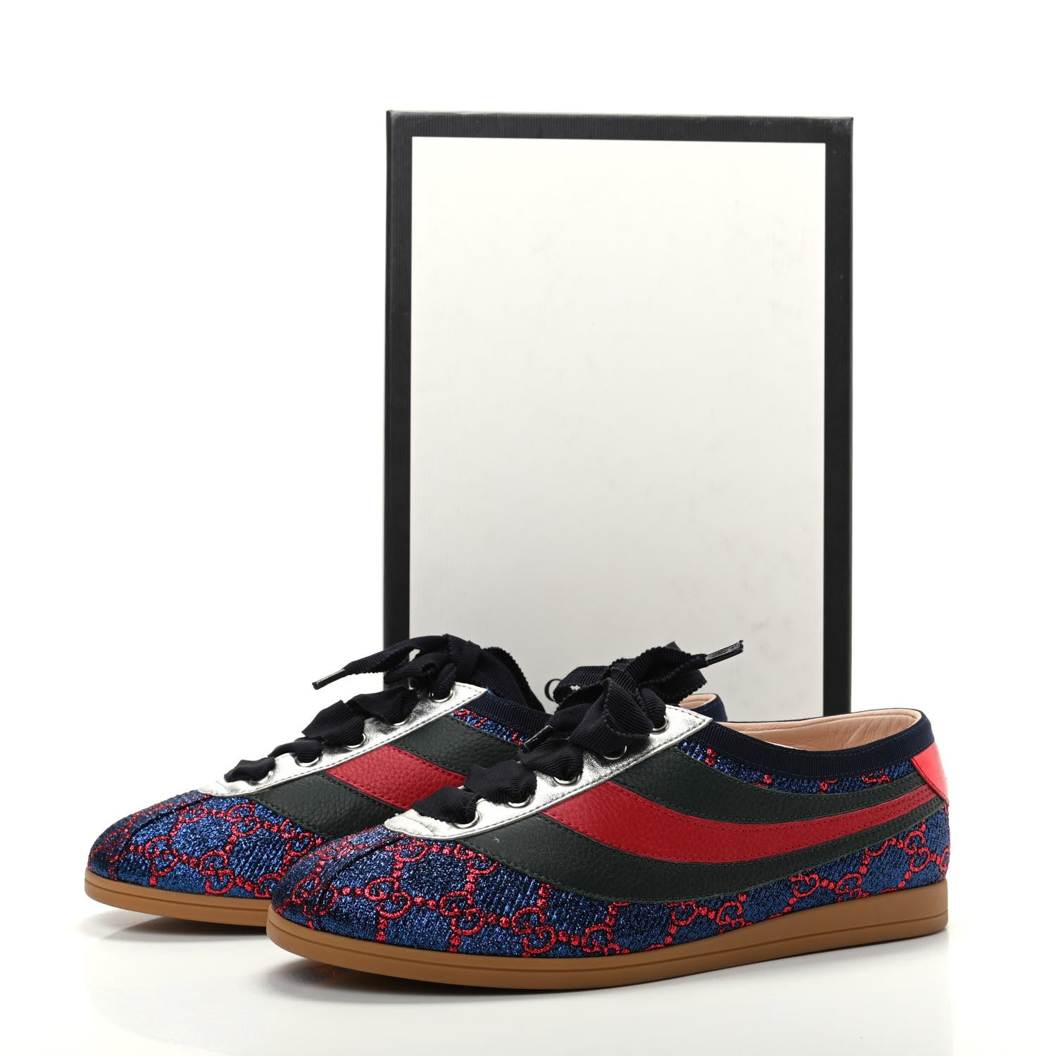 Gucci Lurex Calfskin Web GG Monogram Womens Falacer Sneakers 37 Iridescent Blue Iridescent Red Silver 8 of 8