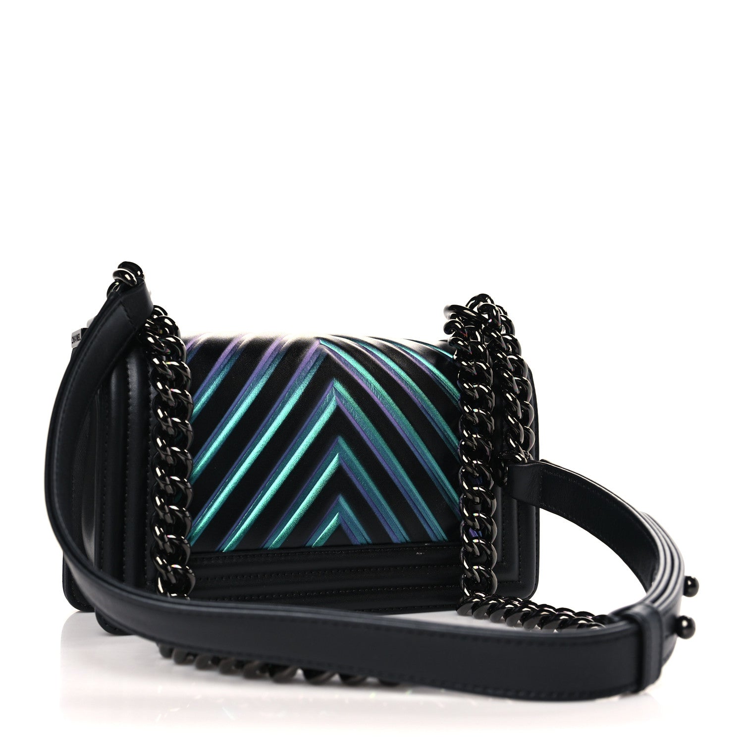 Chanel Calfskin Painted Chevron Embossed Small Boy Flap Black 3 of 9