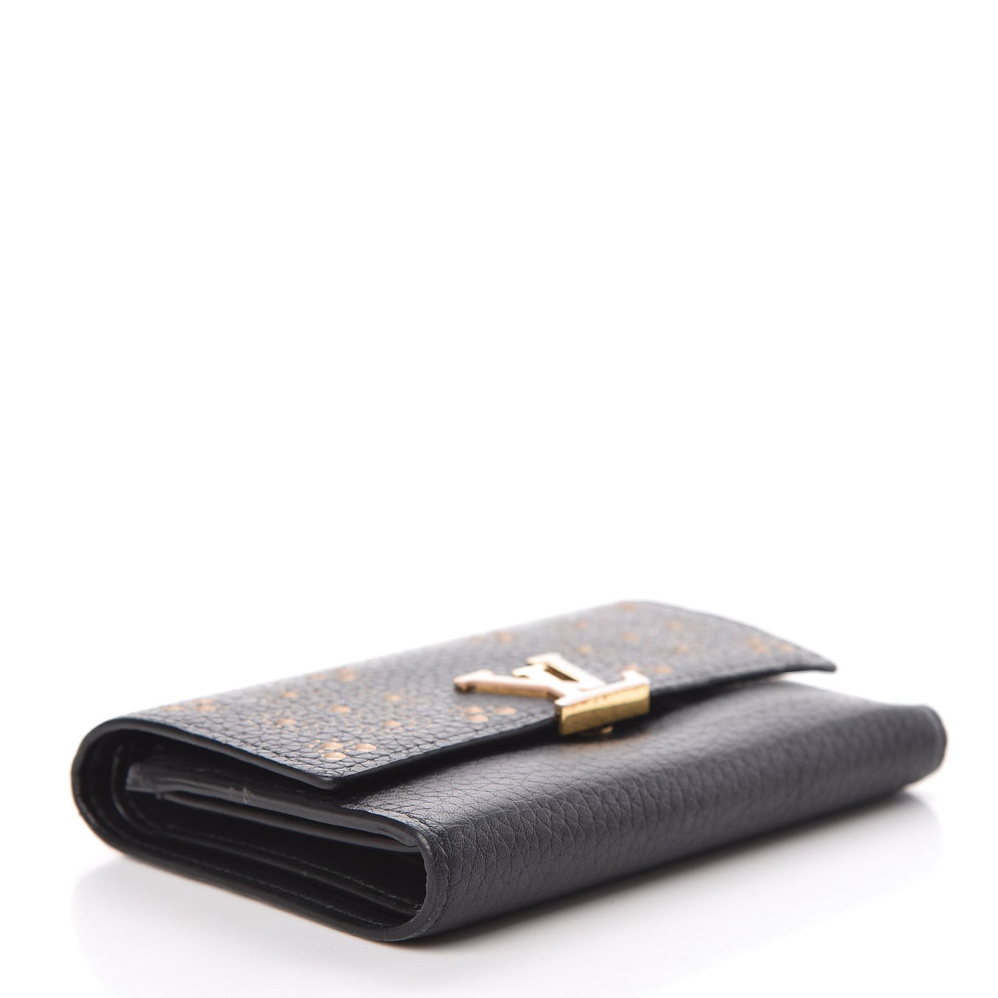 Taurillon Perforated Capucines Compact Wallet Black