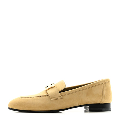 Hermes Suede Goatskin Paris Loafers 37.5 Beige Argile 1 of 9