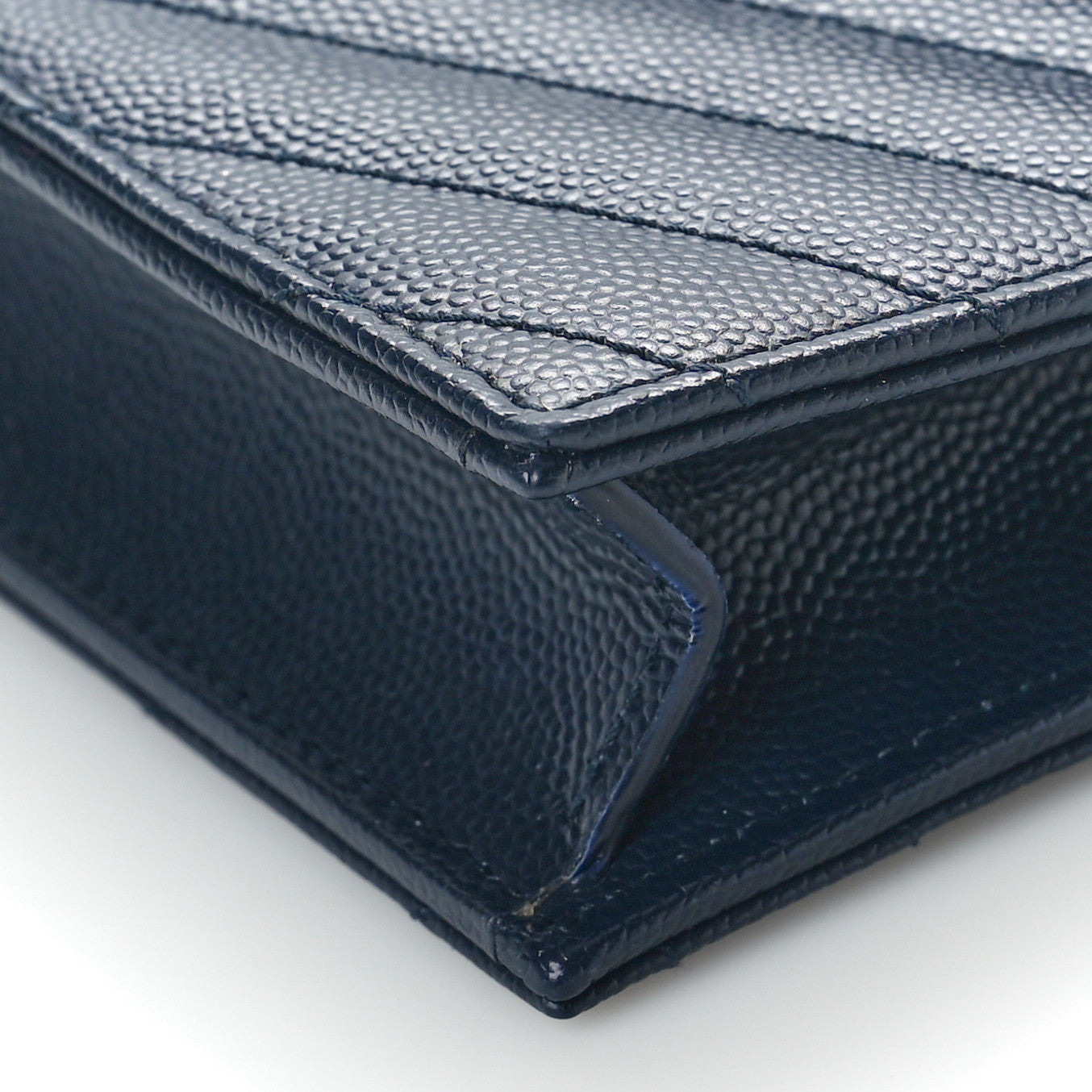 Grain De Poudre Matelasse Chevron Monogram Envelope Chain Wallet Navy