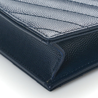 Saint Laurent Grain De Poudre Matelasse Chevron Monogram Envelope Chain Wallet Navy 9 of 9