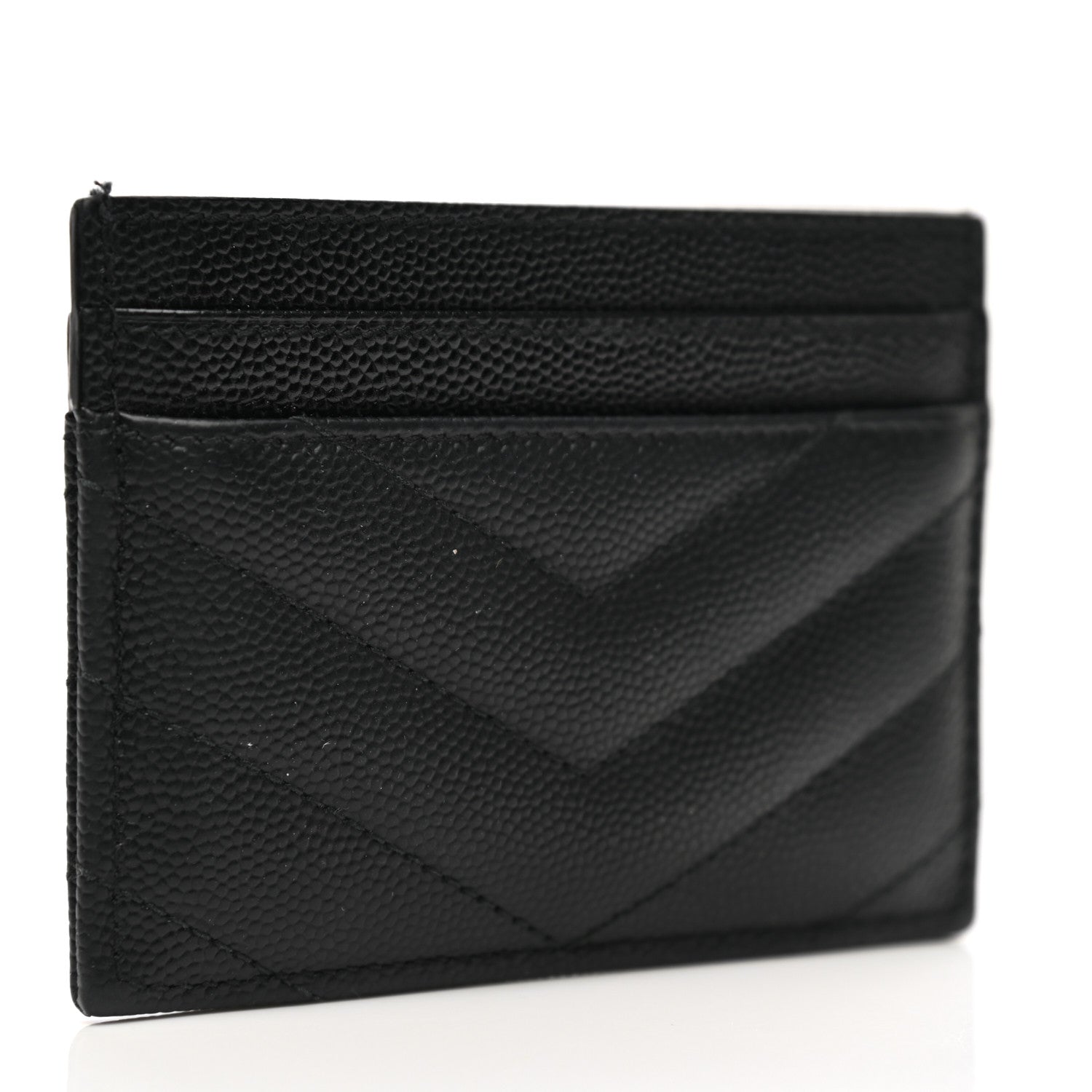 Saint Laurent Grain De Poudre Matelasse Chevron Monogram Credit Card Case Black 2 of 7
