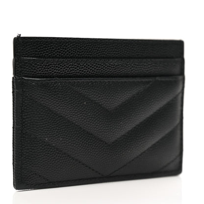Saint Laurent Grain De Poudre Matelasse Chevron Monogram Credit Card Case Black 2 of 7
