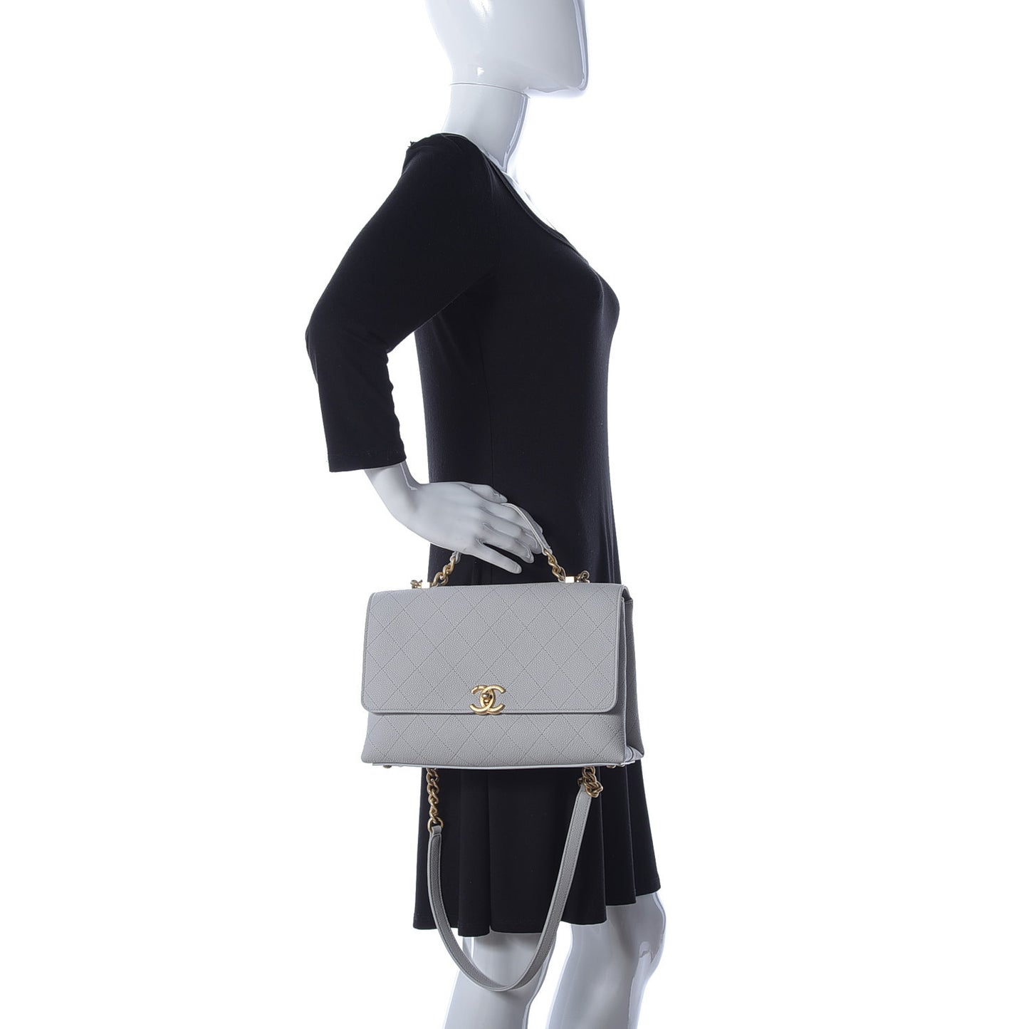 Caviar Diamond Stitched Top Handle Flap Grey