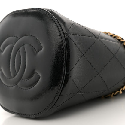 Chanel Shiny Lambskin Quilted Nauticoco Bucket Bag Black 10 of 11